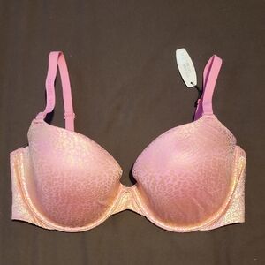 Victorias Secret,The Nakeds,lined Demi. Pink And Gold Foil Leopard Print Bra 36D